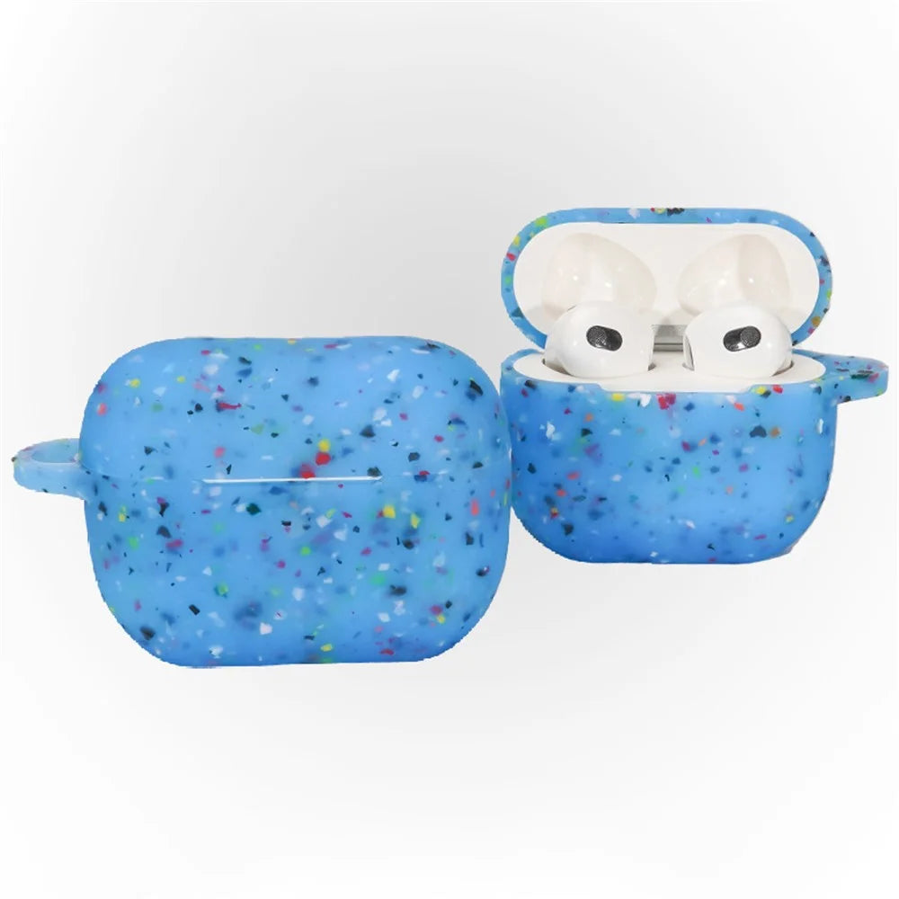 For Apple AirPods 3 Flower Design Earphone Luminous Case Bluetooth-compatible Earbuds Silicone Protective Cover with Anti-lost Carabiner - Luminous Blue - 2