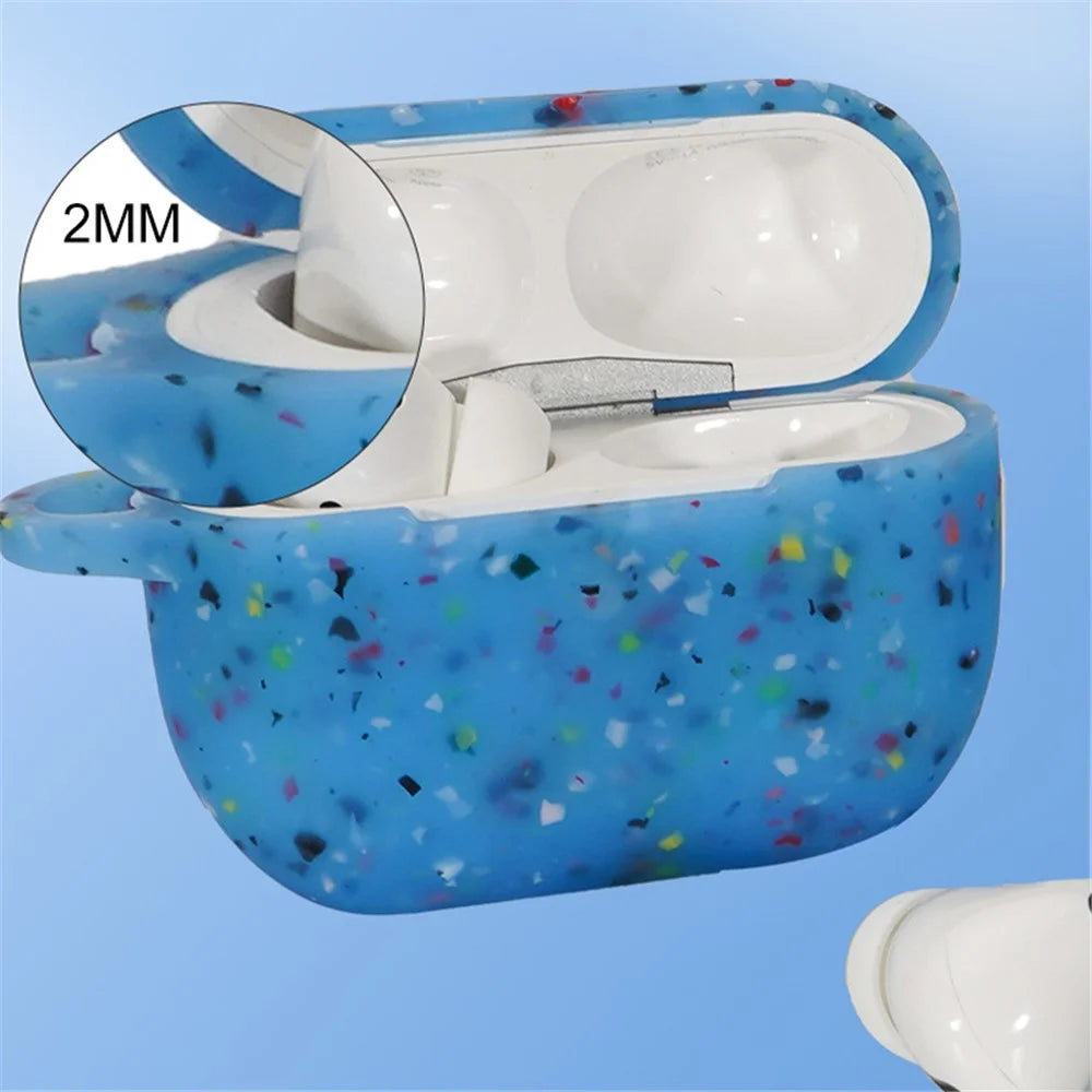 For Apple AirPods 3 Flower Design Earphone Luminous Case Bluetooth-compatible Earbuds Silicone Protective Cover with Anti-lost Carabiner - Luminous Blue - 3