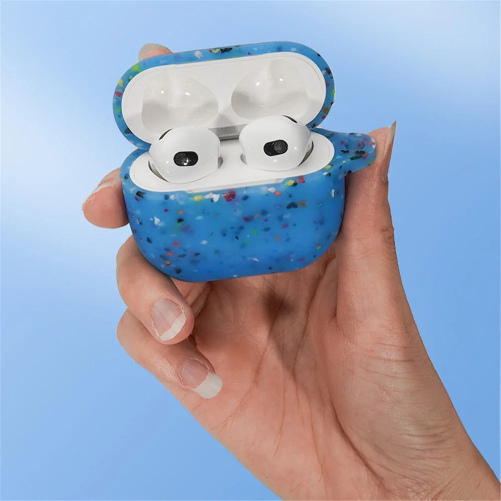 For Apple AirPods 3 Flower Design Earphone Luminous Case Bluetooth-compatible Earbuds Silicone Protective Cover with Anti-lost Carabiner - Luminous Blue - 4