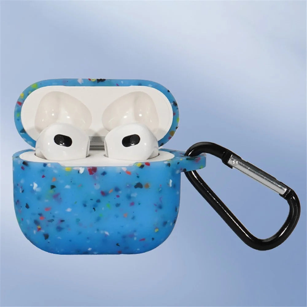 For Apple AirPods 3 Flower Design Earphone Luminous Case Bluetooth-compatible Earbuds Silicone Protective Cover with Anti-lost Carabiner - Luminous Blue - 7