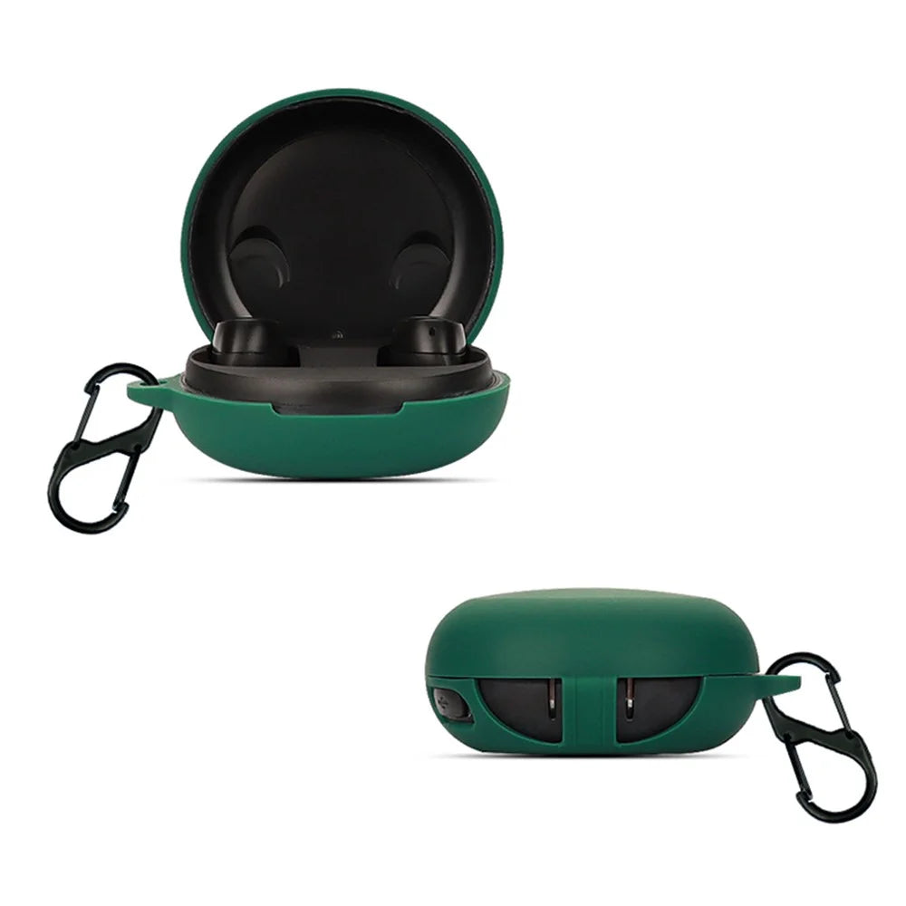 For JBL Free X Silicone Cover Bluetooth-compatible TWS Earphone Protective Sleeve Case with Anti-lost Buckle - Blackish Green - 3