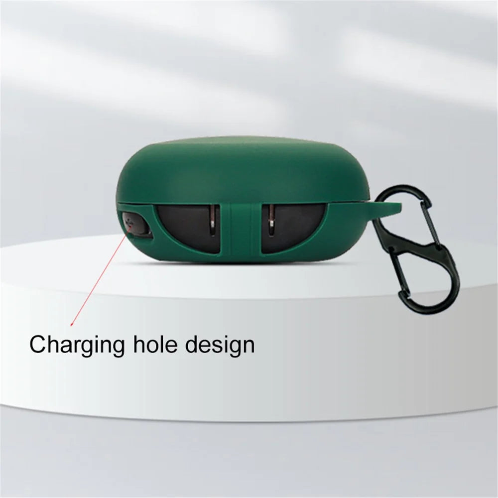 For JBL Free X Silicone Cover Bluetooth-compatible TWS Earphone Protective Sleeve Case with Anti-lost Buckle - Blackish Green - 6