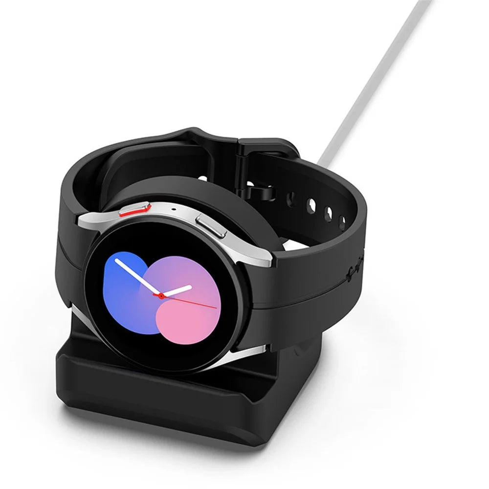 For Samsung Galaxy Watch5 40mm / 44mm Portable Silicone Stand Smart Watch Charger Holder Mount - Black - 7