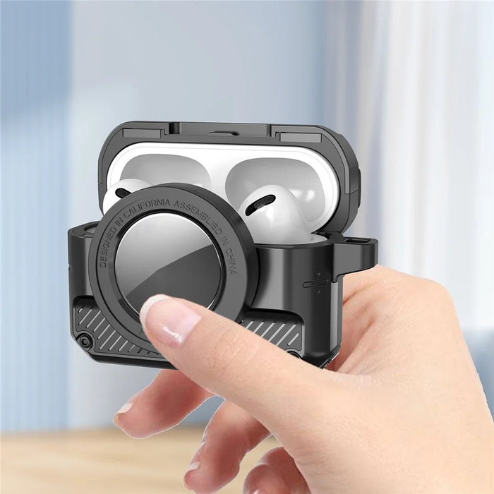 2 in 1 Protective Case for AirPods 3+AirTag Auto Spring Opening Bluetooth-compatible Earbuds Cover with Anti-Lost Hook - Yellow - 4