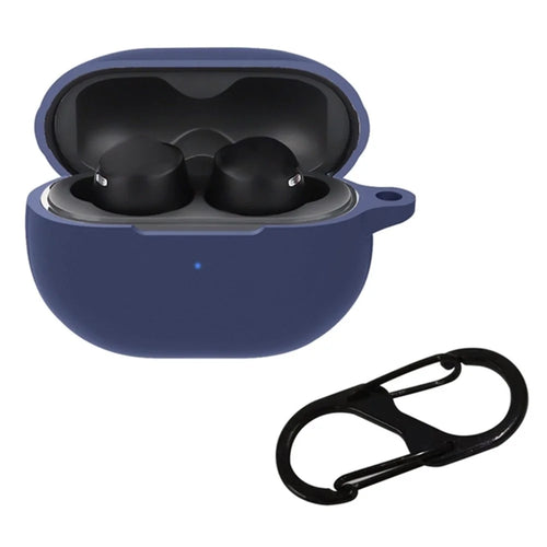 For Soundpeats Free2 Classic Anti-drop Silicone Cover Bluetooth-compatible TWS Earphone Protective Sleeve Case with Anti-lost Buckle - Dark Blue - 1