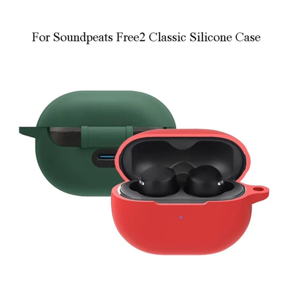 For Soundpeats Free2 Classic Anti-drop Silicone Cover Bluetooth-compatible TWS Earphone Protective Sleeve Case with Anti-lost Buckle - Dark Blue - 3