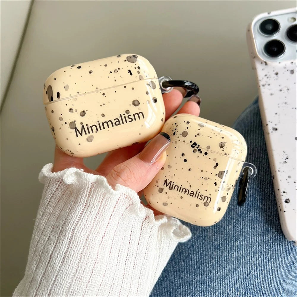 For Apple AirPods Pro Ink Style Dot IMD Anti-Drop Case Portable Bluetooth-compatible Earbuds Soft TPU Cover with Buckle - 7