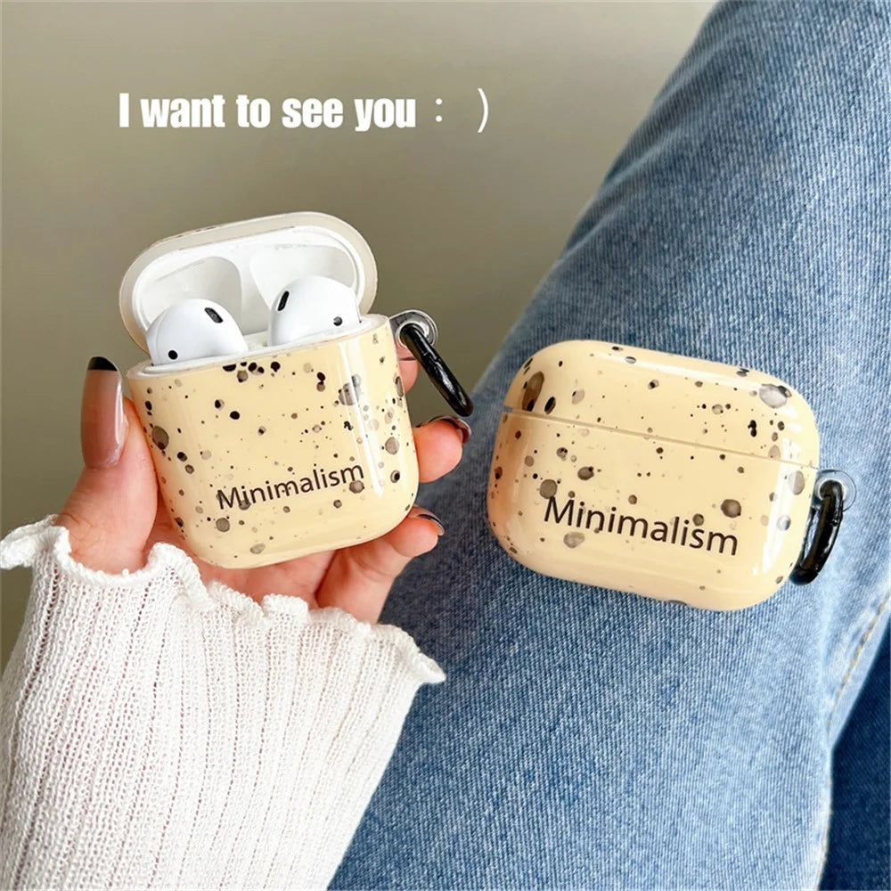For Apple AirPods with Charging Case (2016)  /  (2019)  /  AirPods with Wireless Charging Case (2019) Anti-Drop Cover Ink Style Dot IMD Portable Earbuds TPU Cover with Buckle - 5