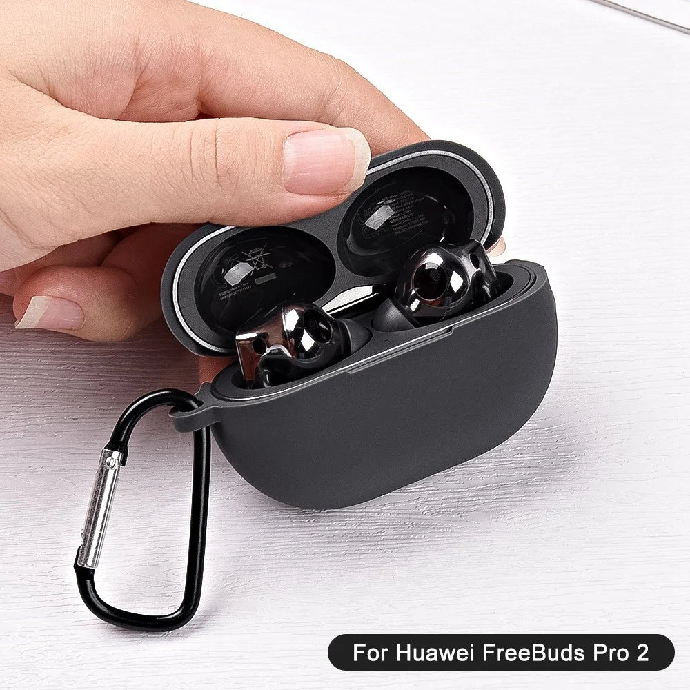 Silicone Case for Huawei FreeBuds Pro 2 All-inclusive Protection Earphone Case Bluetooth-compatible Headset Cover with Anti-Lost Buckle - Black - 5