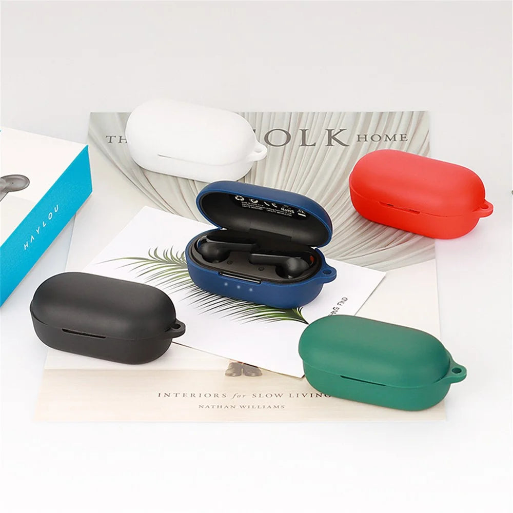 For Haylou GT3 Shockproof Bluetooth-compatible Headphone Silicone Case Precise Cutout Earphone Protective Cover with Buckle - Dark Blue - 3