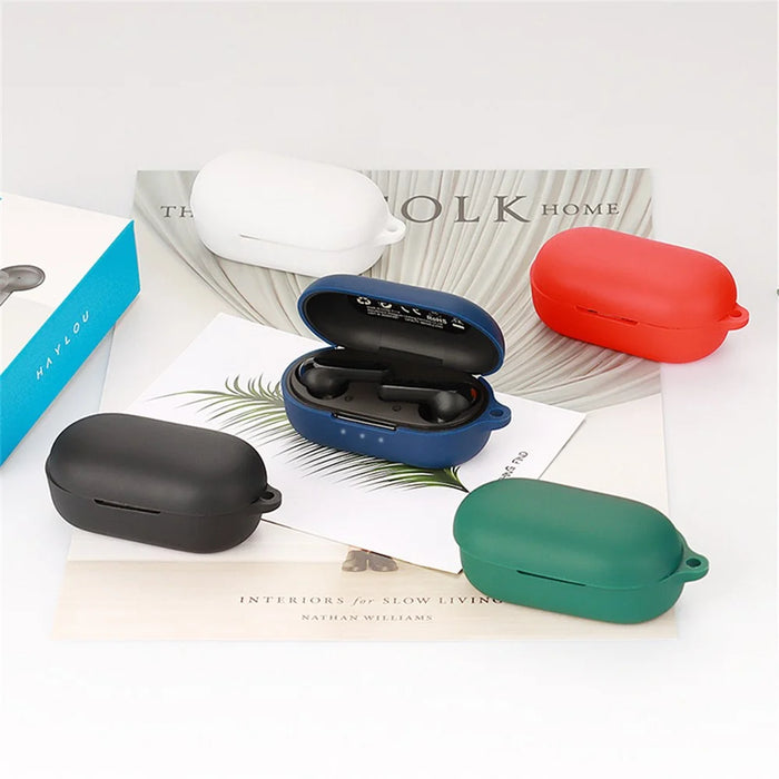 For Haylou GT3 Shockproof Bluetooth-compatible Headphone Silicone Case Precise Cutout Earphone Protective Cover with Buckle - Dark Blue - 3