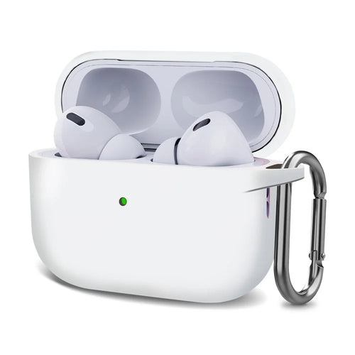 For AirPods Pro (Gen 2) (USB-C) / AirPods Pro 2 Bluetooth-compatible Earphone Silicone Case One-Piece Thickened Headphone Earbud Protective Cover with Anti-lost Buckle - White - 1