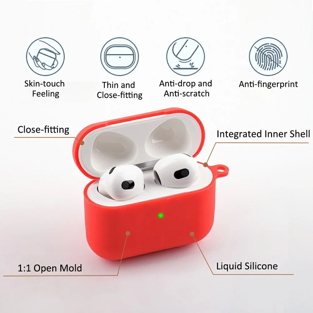 5Pcs / Set For Apple AirPods 3 Portable Protective Case Set Earbuds Soft Silicone Protector Kit with Keychain / Earphone Holder / Anti-lost Neck Strap / Storage Case - Red - 2