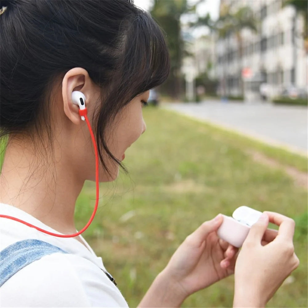 5Pcs / Set For Apple AirPods 3 Portable Protective Case Set Earbuds Soft Silicone Protector Kit with Keychain / Earphone Holder / Anti-lost Neck Strap / Storage Case - Red - 3