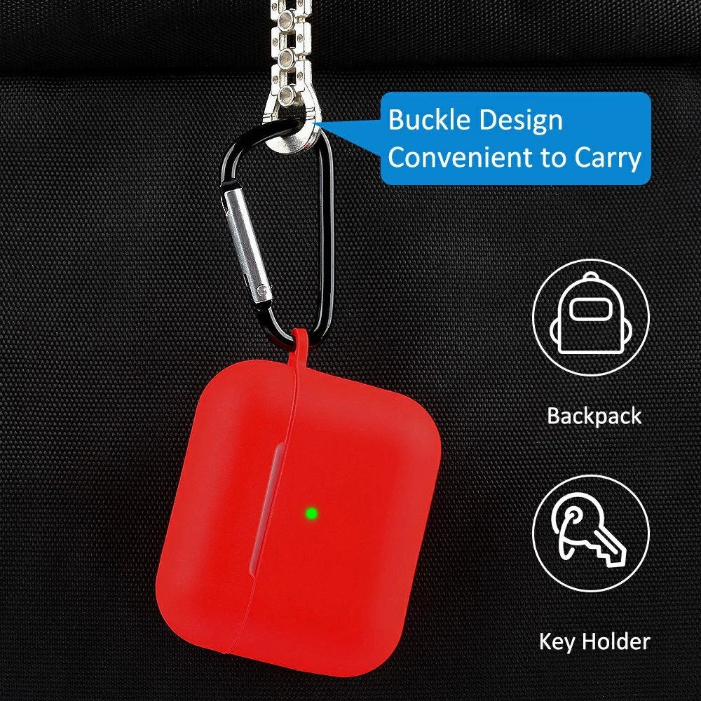 5Pcs / Set For Apple AirPods 3 Portable Protective Case Set Earbuds Soft Silicone Protector Kit with Keychain / Earphone Holder / Anti-lost Neck Strap / Storage Case - Red - 5