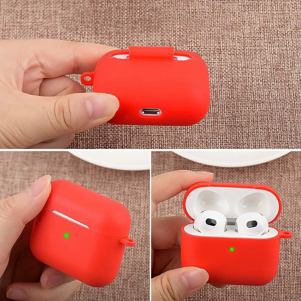 5Pcs / Set For Apple AirPods 3 Portable Protective Case Set Earbuds Soft Silicone Protector Kit with Keychain / Earphone Holder / Anti-lost Neck Strap / Storage Case - Red - 6