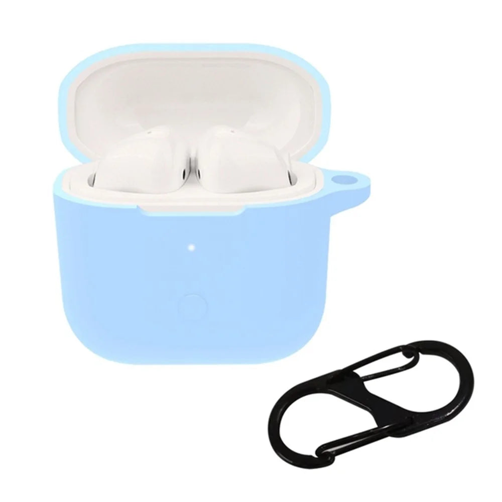 For Redmi Buds 3 Wireless Bluetooth-compatible Earphones Silicone Cover Protective Sleeve Case with Anti-lost Buckle - Baby Blue - 1