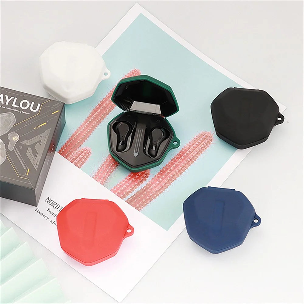 Anti-scratch Silicone Cover for Haylou G3 Earphone Bluetooth-compatible Charging Box Headset Protection Shell with Buckle - Dark Blue - 3