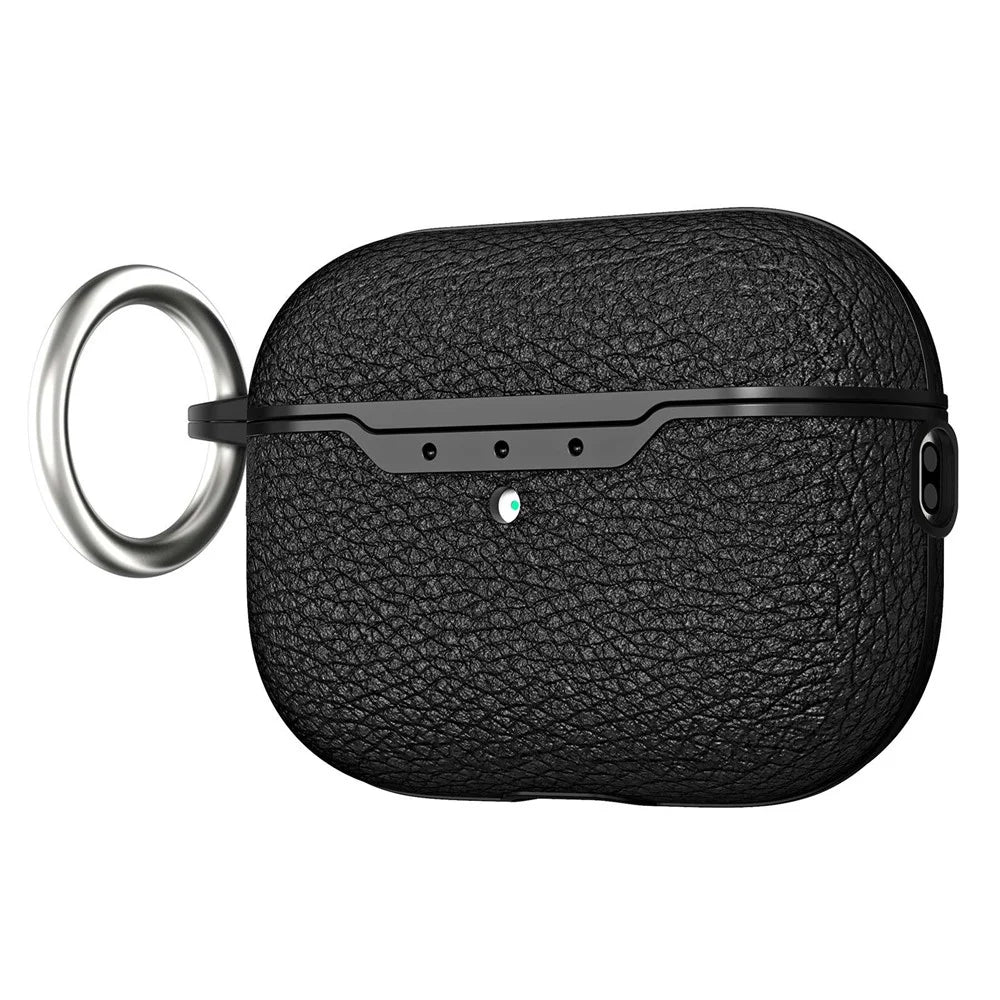 For AirPods Pro 2 Charging Case Cover Litchi Texture Bluetooth-compatible Earbuds Shockproof TPU Case with Buckle - Black - 1