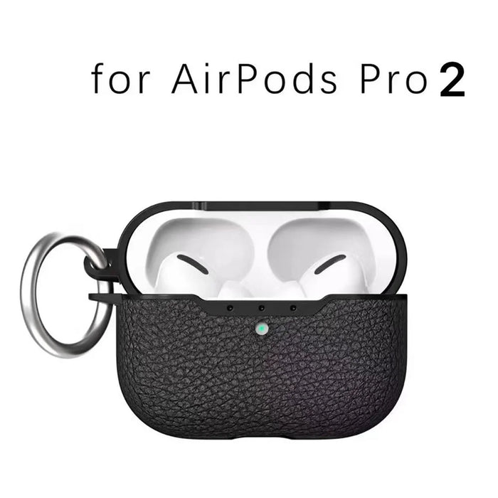 For AirPods Pro 2 Charging Case Cover Litchi Texture Bluetooth-compatible Earbuds Shockproof TPU Case with Buckle - Black - 2