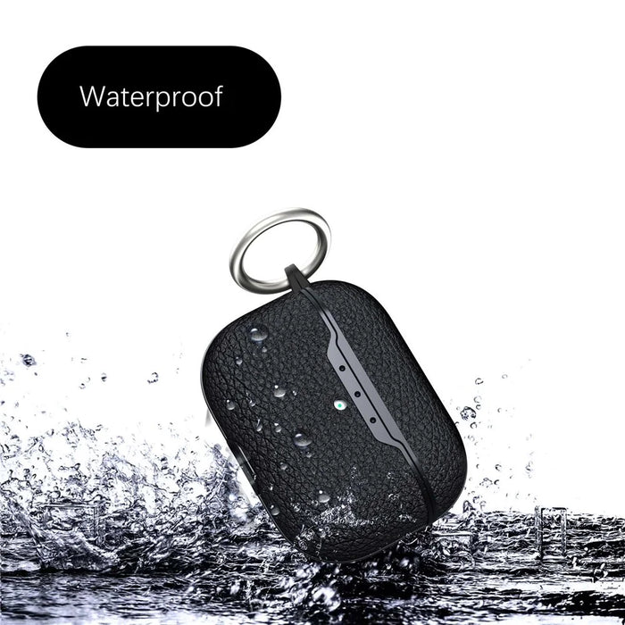 For AirPods Pro 2 Charging Case Cover Litchi Texture Bluetooth-compatible Earbuds Shockproof TPU Case with Buckle - Black - 3