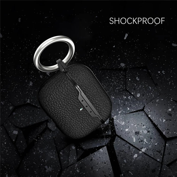 For AirPods Pro 2 Charging Case Cover Litchi Texture Bluetooth-compatible Earbuds Shockproof TPU Case with Buckle - Black - 4