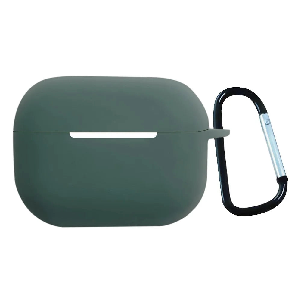 For AirPods Pro 2 1.3mm Soft Silicone Bluetooth-compatible Earphones Protective Case Anti-Fall Cover with Anti-Lost Buckle - Midnight Green - 1