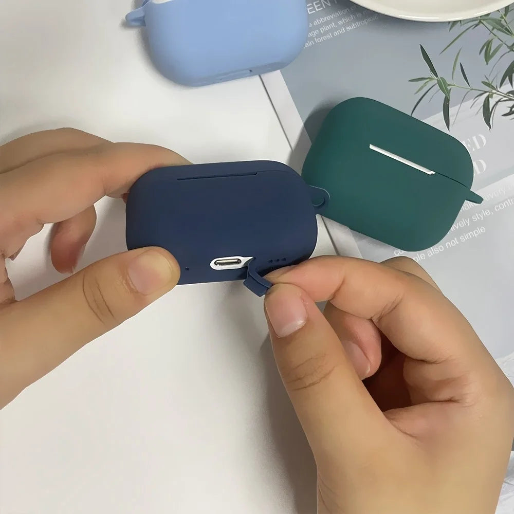 For AirPods Pro 2 1.3mm Soft Silicone Bluetooth-compatible Earphones Protective Case Anti-Fall Cover with Anti-Lost Buckle - Midnight Green - 5