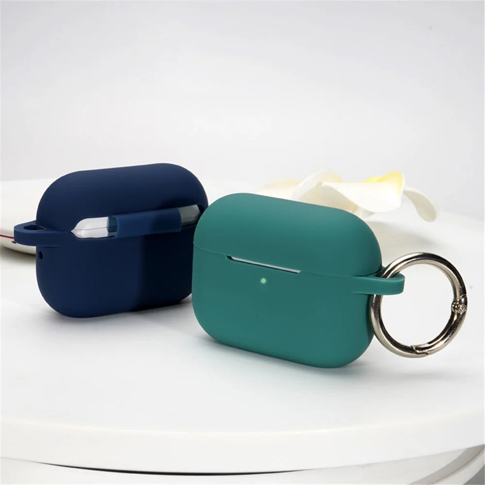 A2 For AirPods Pro 2 Bluetooth-compatible Earphone Soft Silicone Protective Case Flat Bottom Anti-scratch Anti-drop Cover with Ring Buckle - Midnight Blue - 2