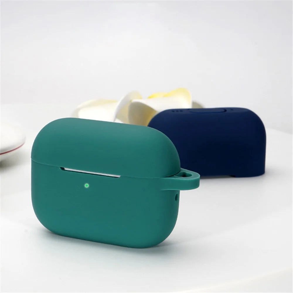 A2 For AirPods Pro 2 Bluetooth-compatible Earphone Soft Silicone Protective Case Flat Bottom Anti-scratch Anti-drop Cover with Ring Buckle - Midnight Blue - 3