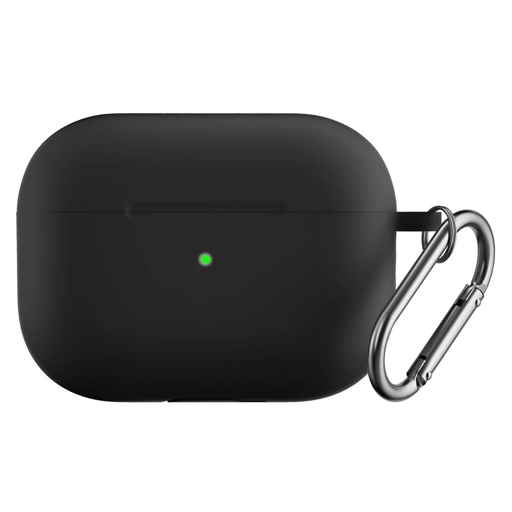 For AirPods Pro 2 Silicone Protective Case Scratch-Resistant Earpods Cover with Carabiner - Black - 1