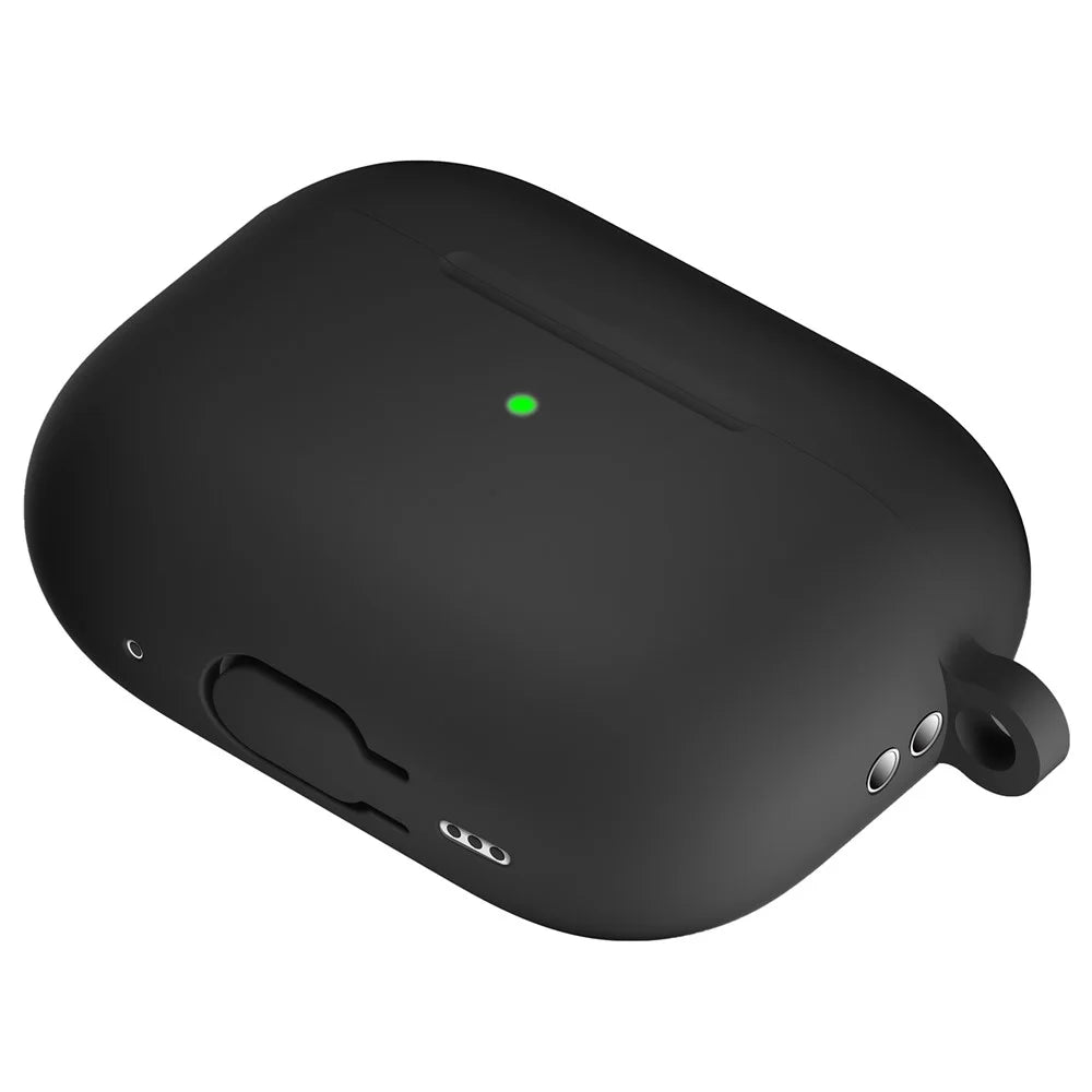 For AirPods Pro 2 Silicone Protective Case Scratch-Resistant Earpods Cover with Carabiner - Black - 4