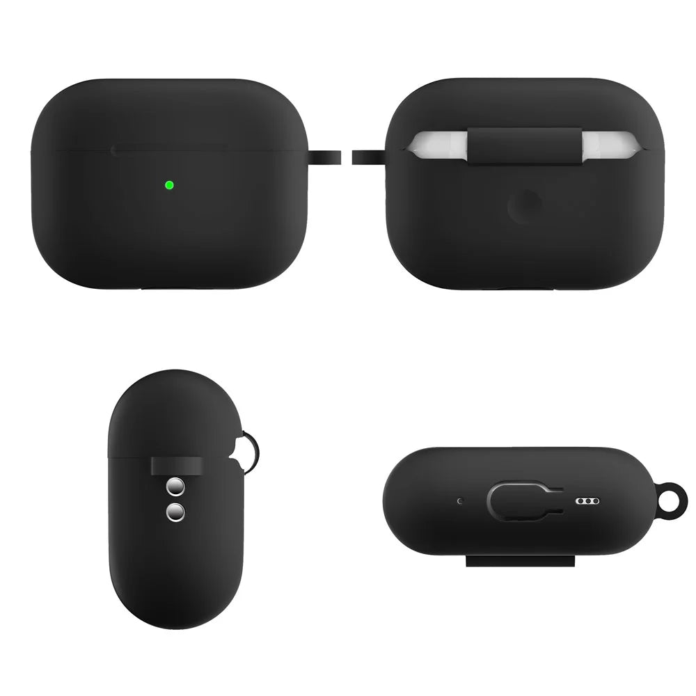 For AirPods Pro 2 Silicone Protective Case Scratch-Resistant Earpods Cover with Carabiner - Black - 5