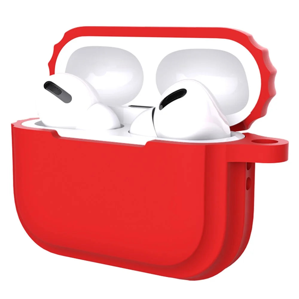 For AirPods Pro 2 Soft Silicone Skin Cover Full Protection Earphones Portable Carrying Case with Keychain Hook - Red - 2
