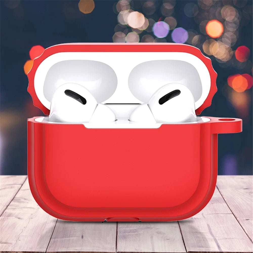 For AirPods Pro 2 Soft Silicone Skin Cover Full Protection Earphones Portable Carrying Case with Keychain Hook - Red - 3
