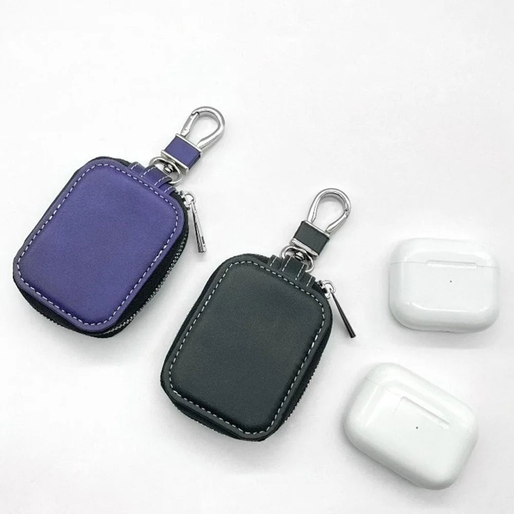 For Apple AirPods 3 / AirPods Pro 2 / AirPods Pro Carrying Case PU Leather Storage Pouch Bag with Keychain - Black - 5