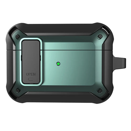 For AirPods Pro 2 Charging Case Cover Bluetooth-compatible Headset Protector Anti-Drop Cover Scratch Resistant Silicone+PC Case with Buckle / Lock - Black / Green - 1