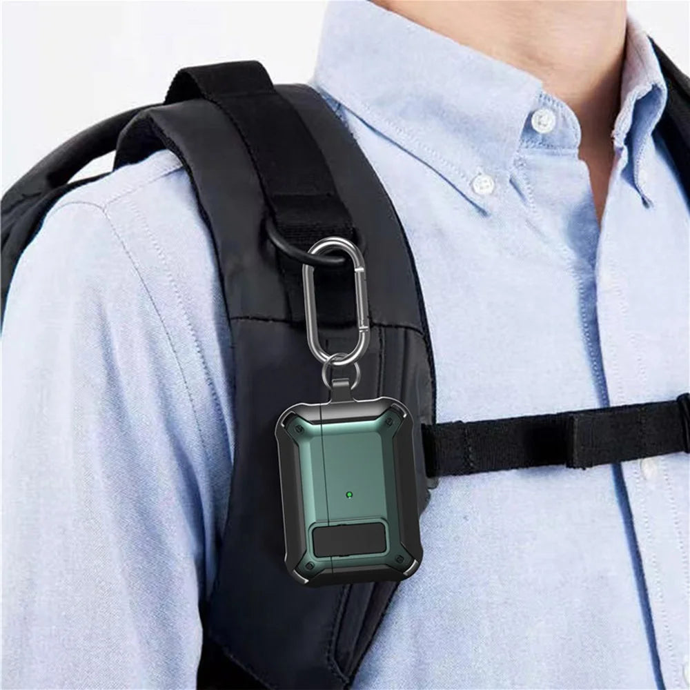 For AirPods Pro 2 Charging Case Cover Bluetooth-compatible Headset Protector Anti-Drop Cover Scratch Resistant Silicone+PC Case with Buckle / Lock - Black / Green - 2