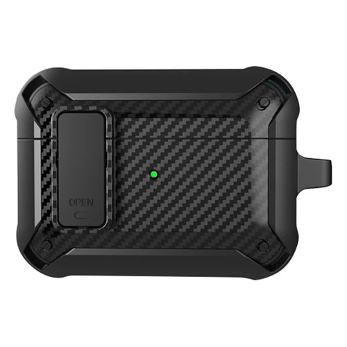 For AirPods Pro 2 Carbon Fiber Texture Shockproof Case TPU+PC Protective Cover with Buckle - Black - 1