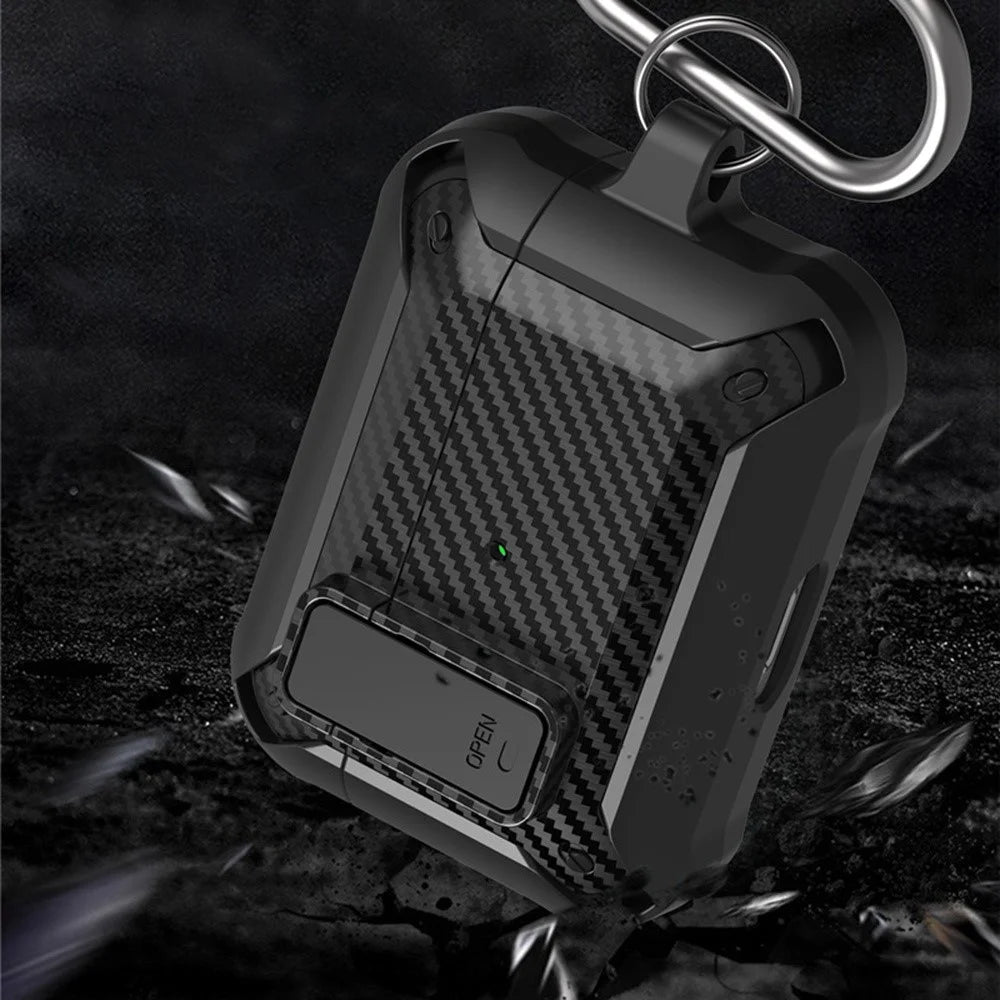 For AirPods Pro 2 Carbon Fiber Texture Shockproof Case TPU+PC Protective Cover with Buckle - Black - 4