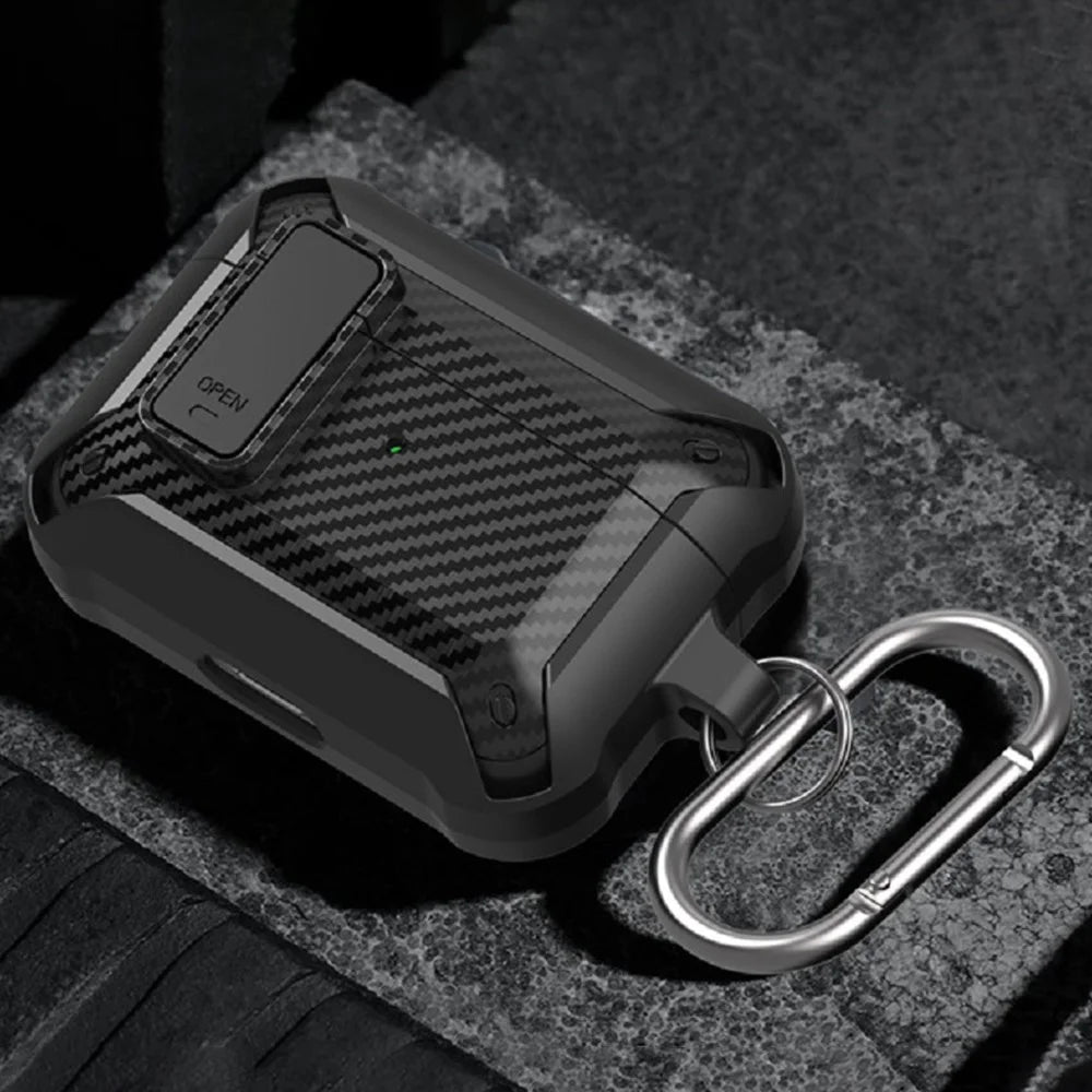 For AirPods Pro 2 Carbon Fiber Texture Shockproof Case TPU+PC Protective Cover with Buckle - Black - 6