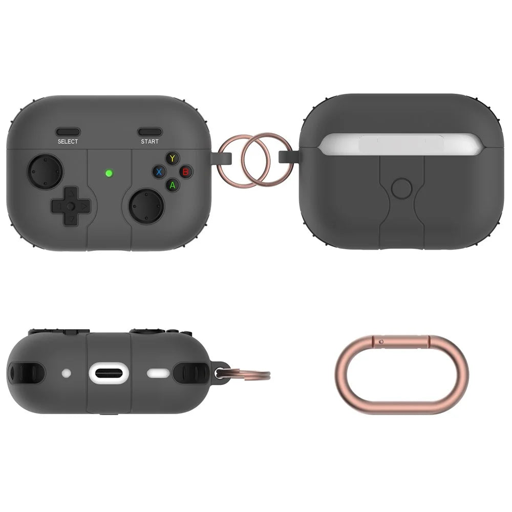 For Apple AirPods Pro 2 / Pro Gamepad Design Earphone Silicone Case Anti-Drop Earbuds Protective Cover with Anti-Lost Buckle - Black - 4