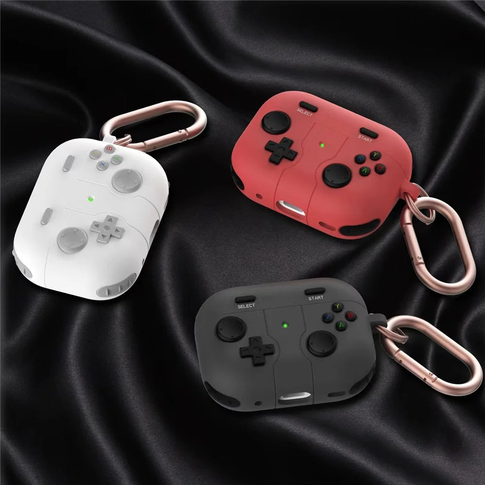 For Apple AirPods Pro 2 / Pro Gamepad Design Earphone Silicone Case Anti-Drop Earbuds Protective Cover with Anti-Lost Buckle - Black - 5