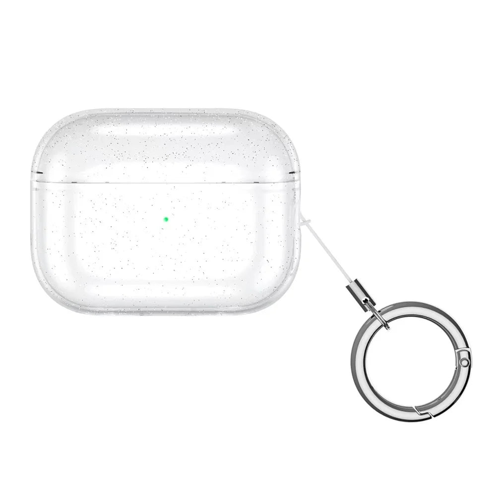 For AirPods Pro 2 Charging Case Cover Glittery Anti-Drop TPU Case Bluetooth-compatible Earbuds Protector with Buckle - Transparent - 1