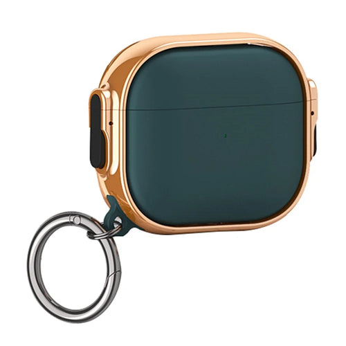 For Apple AirPods 3 Charging Case Cover Anti-Drop TPU+PC Electroplating Case Bluetooth-compatible Earbuds Protector with Dual Side Lock / Ring Buckle - Rose Gold / Green - 1