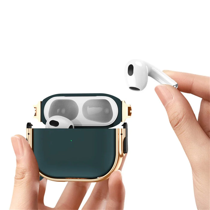 For Apple AirPods 3 Charging Case Cover Anti-Drop TPU+PC Electroplating Case Bluetooth-compatible Earbuds Protector with Dual Side Lock / Ring Buckle - Rose Gold / Green - 3