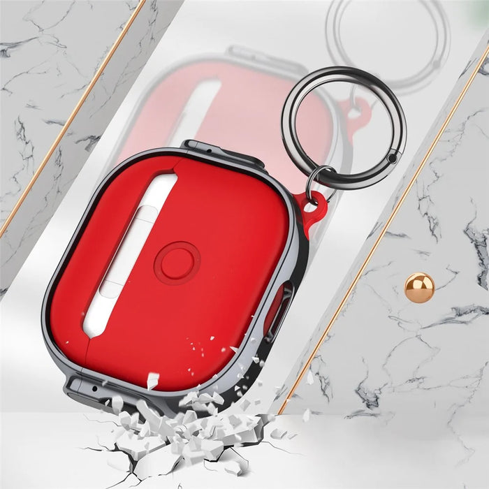 For Apple AirPods 3 Charging Case Cover Anti-Drop TPU+PC Electroplating Case Bluetooth-compatible Earbuds Protector with Dual Side Lock / Ring Buckle - Rose Gold / Green - 7