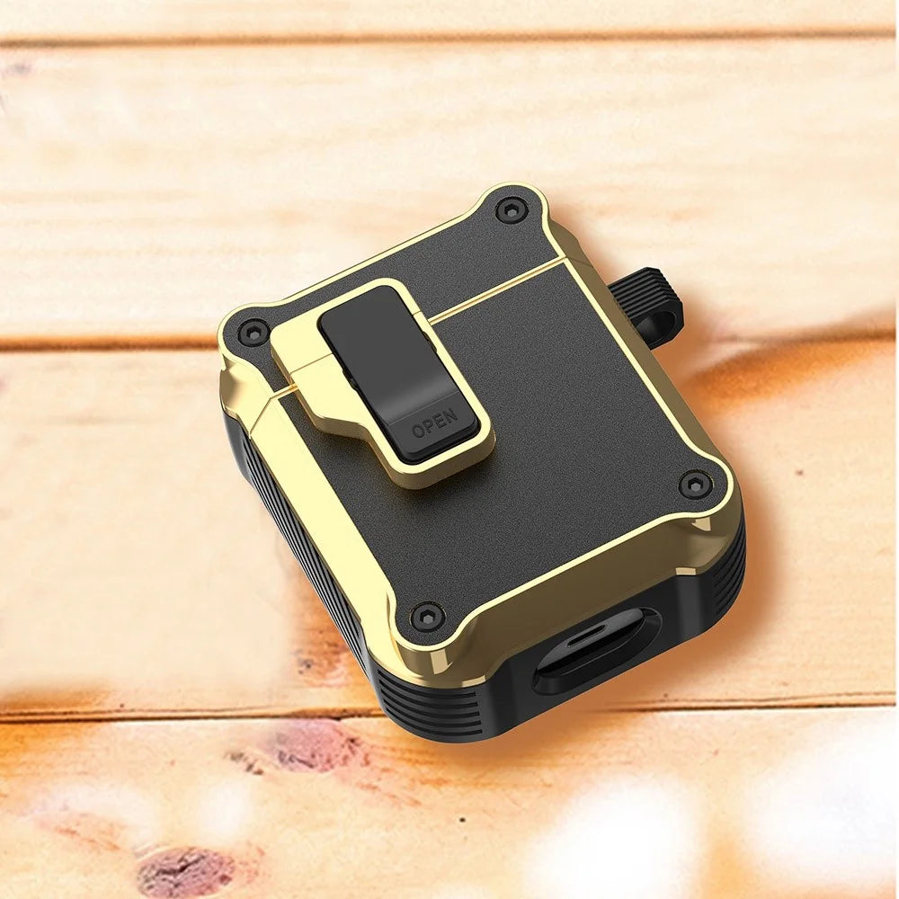 For Apple AirPods with Charging Case (2016)  /  (2019)  /  AirPods with Wireless Charging Case (2019) Protective Cover TPU+PC + Hardware Case Cover with Auto Opening Lock - Black - 4