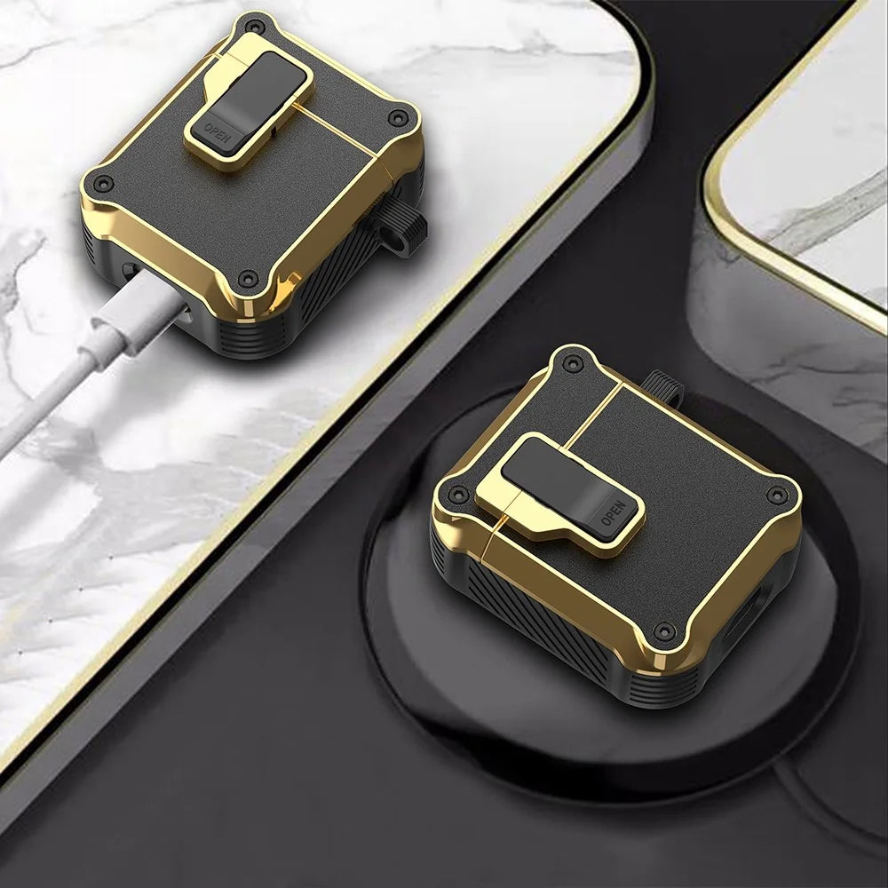 For Apple AirPods with Charging Case (2016)  /  (2019)  /  AirPods with Wireless Charging Case (2019) Protective Cover TPU+PC + Hardware Case Cover with Auto Opening Lock - Black - 5