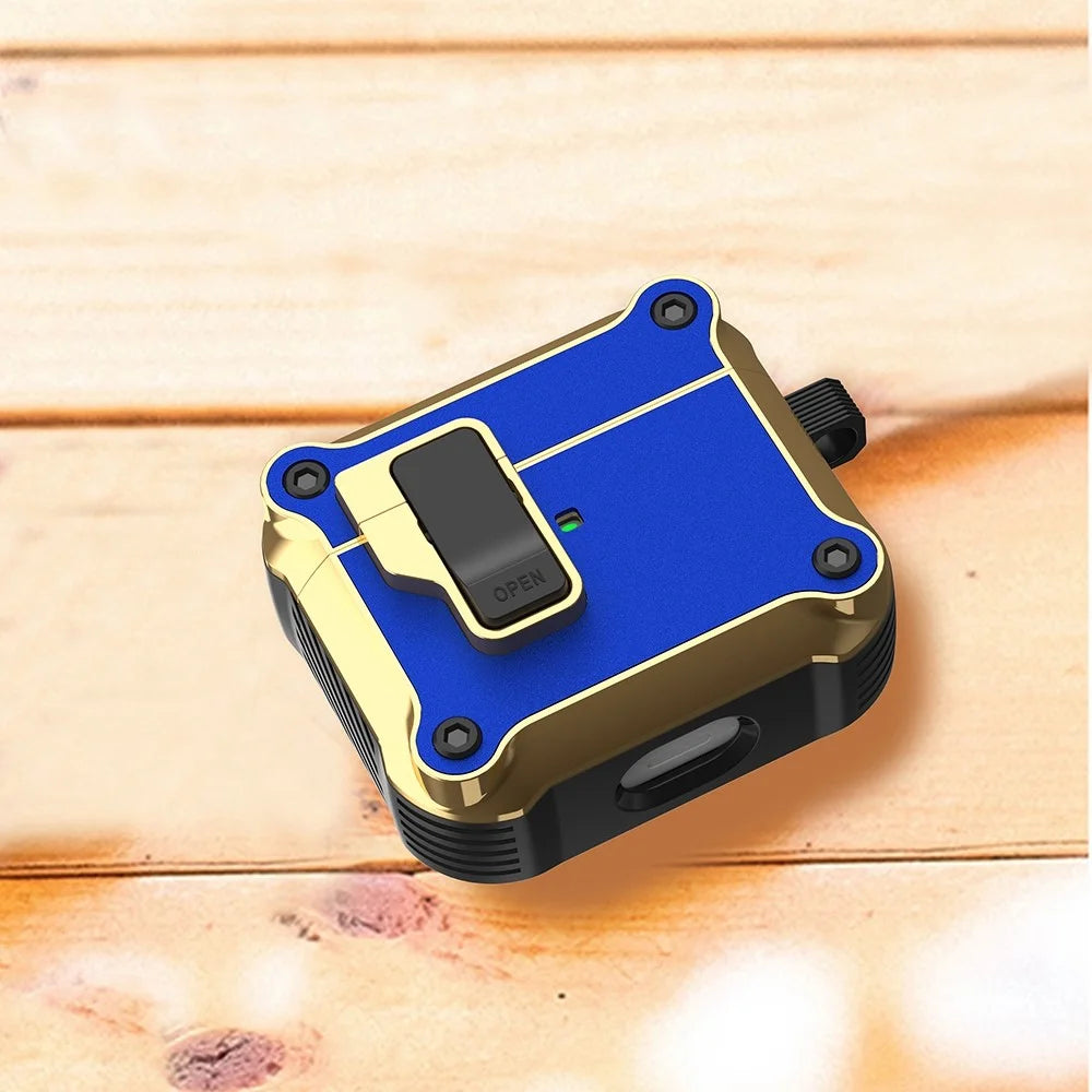 For Apple AirPods 3 Protective Cover Bluetooth-compatible Earbuds Case TPU+PC + Hardware Shockproof Cover with Auto Opening Lock - Blue - 4